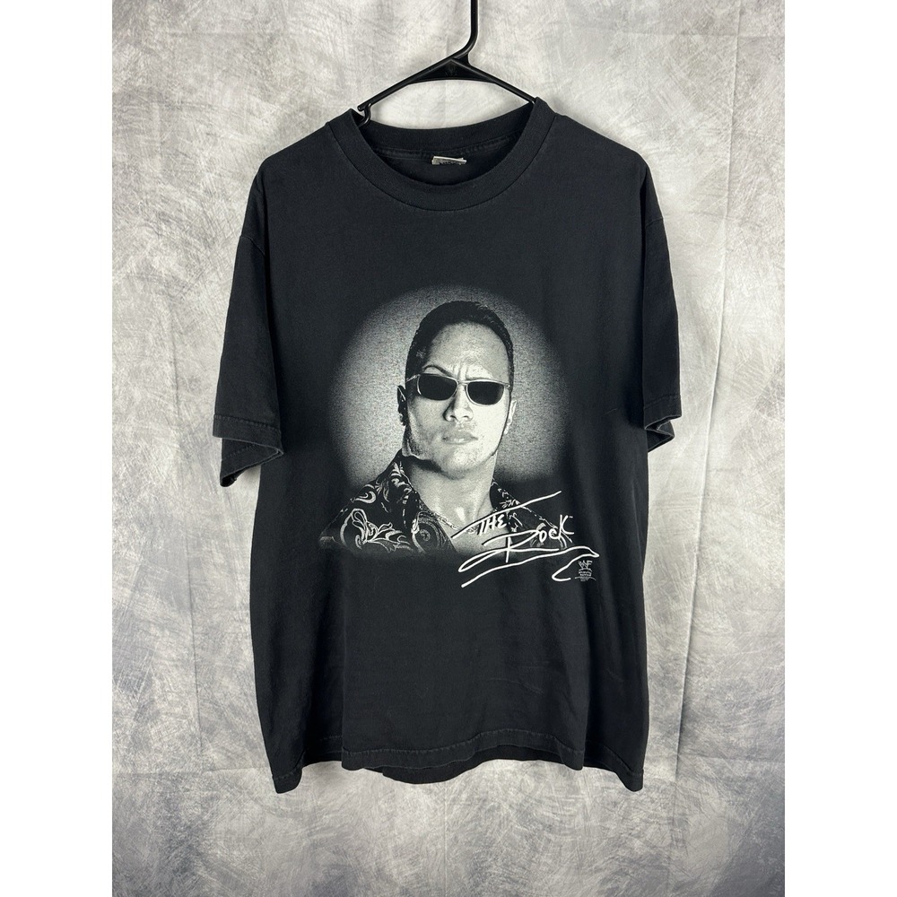 VTG Y2K WWF DWAYNE THE ROCK JOHNSON PORTRAIT TSHIRT WRESTLING‎ L WWF WWE 2000